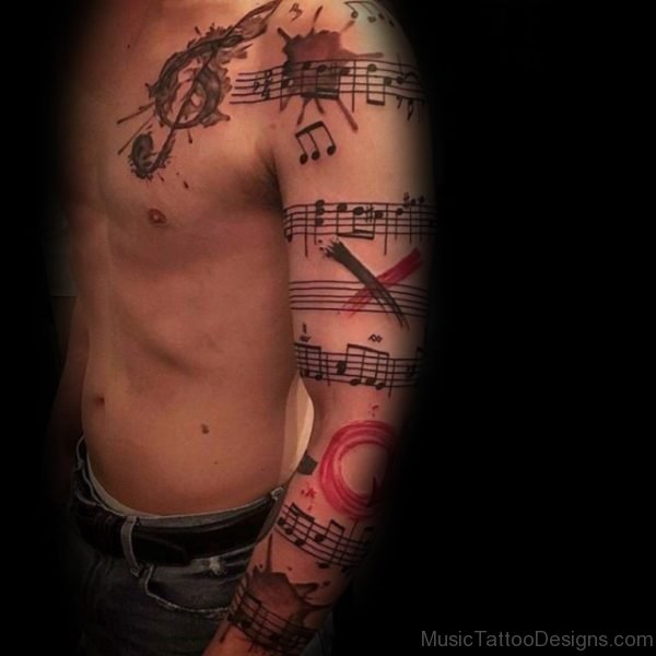 Music Tattoo On Full Sleeve