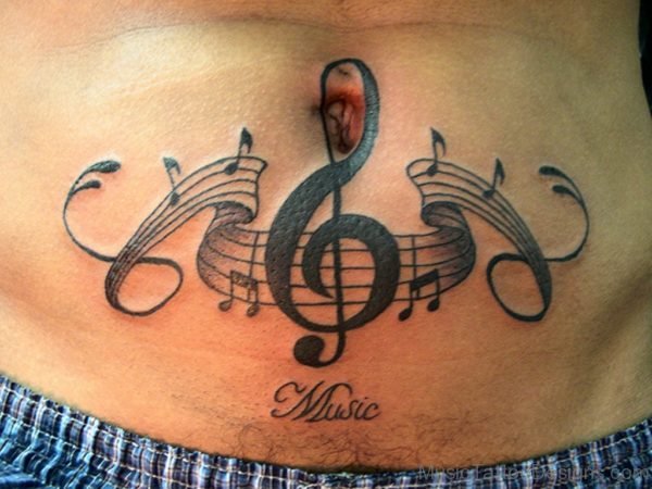 Music Tattoo On Stomach