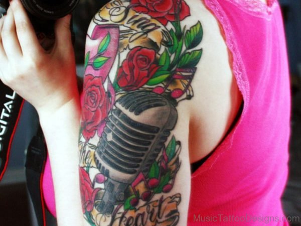 Red Rose And Music Tattoo