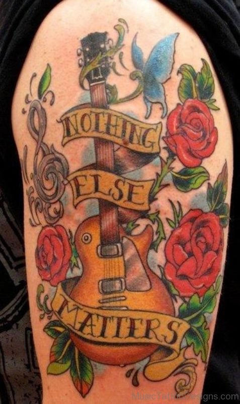 Rose Flower and Music Tattoo
