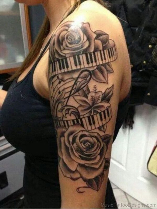 Rose With Amazing Piano Keys Tattoo